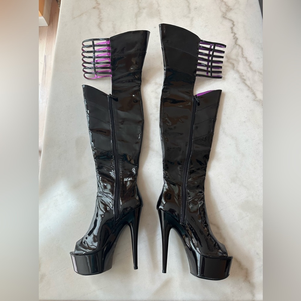 Ellie Shoes Katrina Black Thigh High Over The Knee Platform Heeled Boot